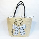 手刺繍の猫が可愛らしい♪　夏素材のショルダーバッグ★