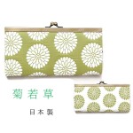 小紋ふくれ長財布　菊　若草